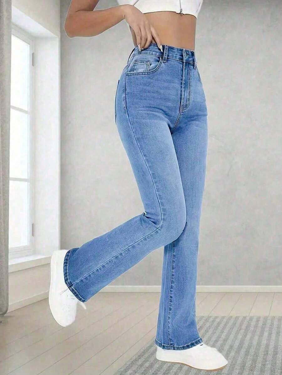 Jeans de campana clásicos y versátiles, cómodos y elásticos para adolescentes - Lavado ligero - Ver 1