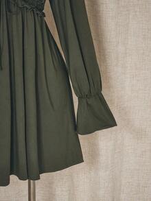 ICON Vestido mini de talla grande de unicolor casual con parches de encaje para mujer, ropa de otoño - Verde militar - Ver 10