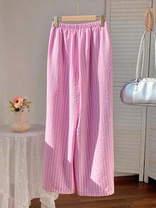 Pantalones Largos Para Mujer Con Estampado De Leopardo Y Cordón De Ajuste - Rosa - Ver 2