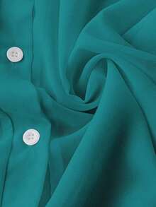 Blusa minimalista de unicolor transparente con cuello vuelto, blusas de manga larga - Agua verde azul 2 - Ver 6