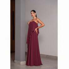 Vestido longo de festa casamento de dia convidada elegante tomara que caia madrinha - Marsala - Visão 1