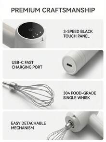 XO Chef Lab Hand Whisk Electric | 3 Speed Handheld Mixer | Two Whisk Mount Baking Mixer | Cordless Electric Hand Mixer For Eggs, Soups, Cream, Batters | Portable, Wireless & Rechargeable (White) - trắng - Xem 9