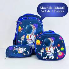 Set de 3 Piezas Mochila Escolar Infantil para Niños y Niñas, Mochila Escolar con Ruedas Opcional, Incluye Bolsa de Almuerzo Térmica y Estuche para Lápices, Diseño de Dibujos Animados de Astronauta Fútbol Gato Kawaii, Gran Capacidad Ergonómica, para Estudiantes de Primaria, Ideal para Regalo de Inicio de Clases - GX-315-negro+l - Ver 8