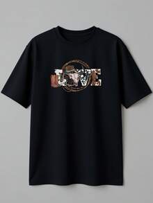 100% Algodón Free Spirit -- Camiseta de Manga Corta para Mujer con Estampado de Estilo Occidental, Cuello Redondo, Primavera/Verano, Uso Diario Casual - Negro - Ver 3