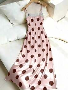 Vestido de tirantes con estampado minimalista de lunares para mujer - Rosa - Ver 2