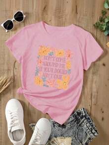 Women's Pink Summer Oversized T-Shirt With "Love You Cherry Much" Phrase And Cherries. Loose-Fitting Round Neck T-Shirt With Printed Text And Cherry Design. - YH413-粉紅色 - 查看 2