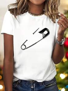 Camisa de manga corta con estampado de pines estilo Y2K para mujer - Blanco - Ver 7