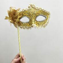 1pc Women's Multi-Color Rhinestone & Ostrich Feather Half Face Mysterious Sexy Masquerade Feather Hand Held Mask With Handle, Suitable For Various Festivals, Parties, Galas, Performances - Multicolor - View 12
