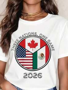Camiseta de Mujer "Tres Naciones, Un Juego 2026", Casual, Cuello Redondo, Manga Corta, Perfecta como Regalo de Cumpleaños, Adecuada para Uso en Todas las Temporadas, Uso Diario al Aire Libre, para Fanáticos de la Copa Mundial de Fútbol - Blanco - Ver 6