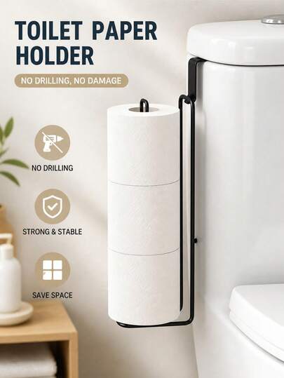 2 piezas Portarrollos de papel higiénico de hierro, sin necesidad de perforar, montado en la pared, estante para rollos de baño con barra para toallas, resistente al agua y al óxido, organizador de almacenamiento ahorrador de espacio, gancho de pared multifuncional para baño, cocina, dormitorio, fácil instalación, accesorio de baño duradero, artículo esencial práctico para el hogar y el dormitorio