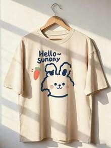 Cute And Relaxed Style Short Sleeve T-Shirt, Fashionable Short Sleeve T-Shirt For Spring And Summer 2026, Made In Mexico, 180 Grams. Cartoon Print, Couple Design, Suitable For Indoor Or Outdoor Wear. Crew Neck, Unisex, Ideal For Office And Leisure. One-Piece Pack. - APR-P631577SLNDXZGY487 - 查看 1