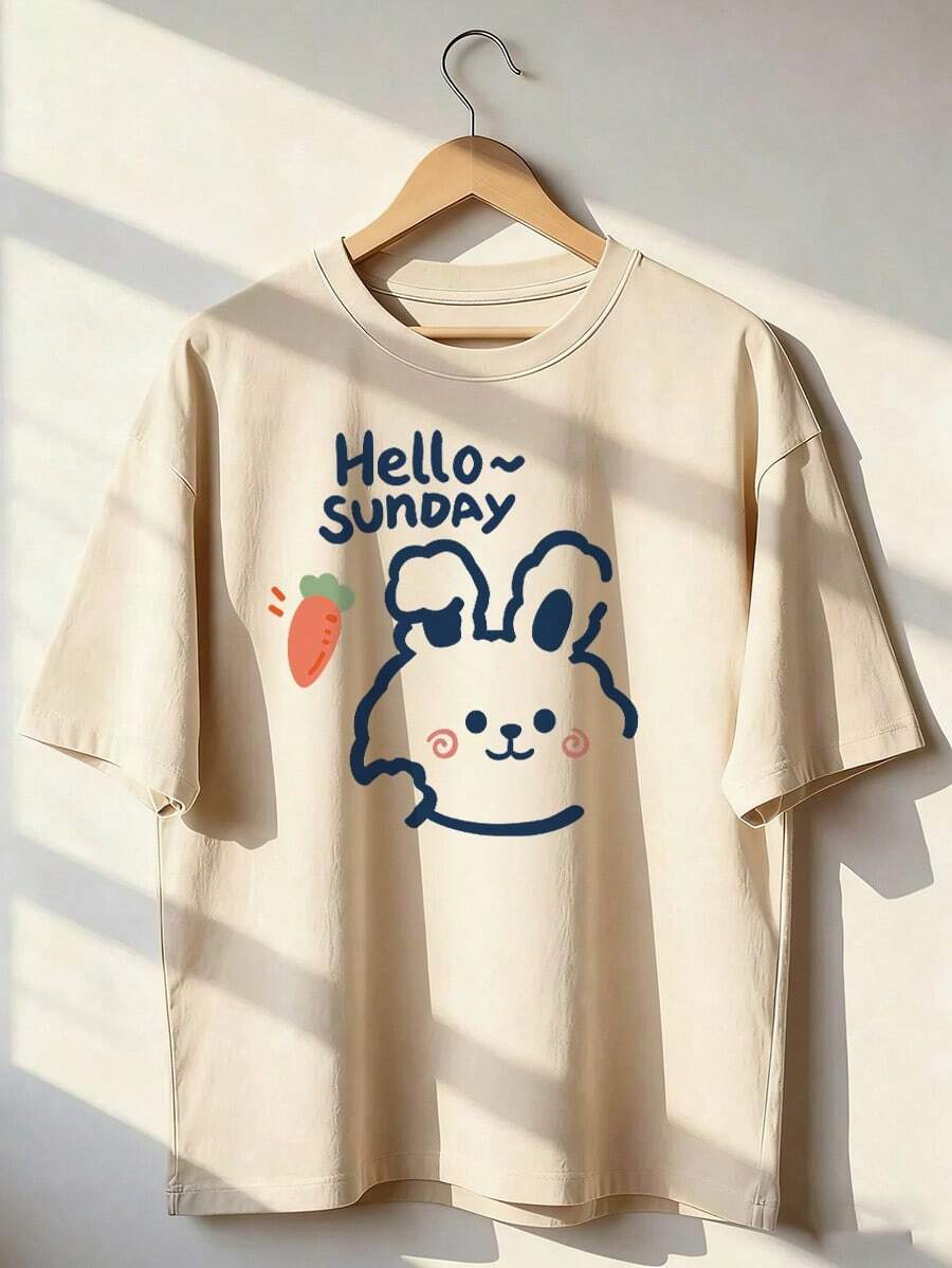 Cute And Relaxed Style Short Sleeve T-Shirt, Fashionable Short Sleeve T-Shirt For Spring And Summer 2026, Made In Mexico, 180 Grams. Cartoon Print, Couple Design, Suitable For Indoor Or Outdoor Wear. Crew Neck, Unisex, Ideal For Office And Leisure. One-Piece Pack. - APR-P631577SLNDXZGY487 - 查看 1