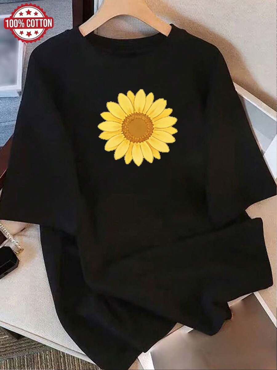 Women's T-Shirt: Modern Summer T-Shirt In Pure Cotton, Loose Round Neck, Versatile Clothing For Women, Comfortable Casual T-Shirt For Teenagers, Vibrant And Youthful Short Sleeve Tops For Daily Wear. - 黑色 - 查看 1