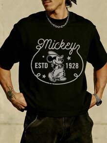Unisex Disney 1928 Cowboy Mickey Tee, Retro Print, Casual Fit, Simple & Cool. - 黑色 - 查看 1