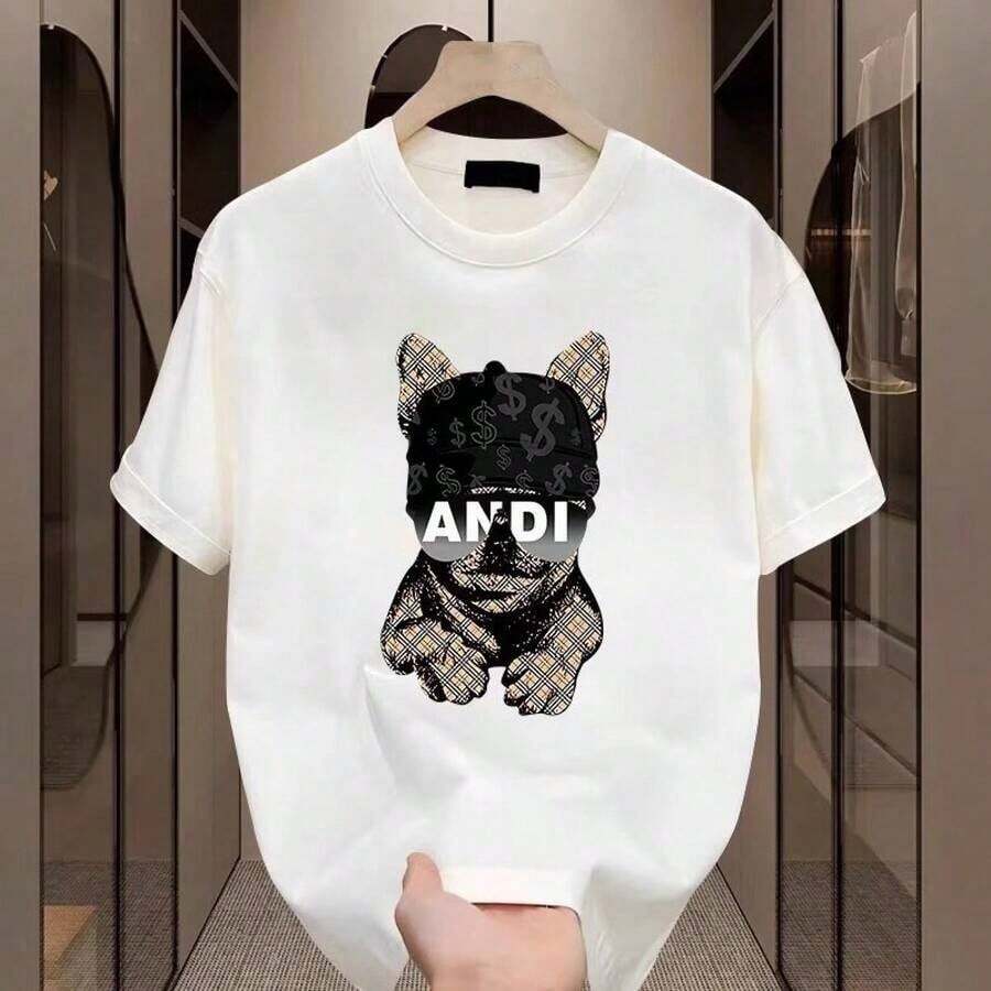 1 ANDI Cool French Bulldog Print T-Shirt, 100% Cotton, Lightweight, Breathable, Loose Fit, Unisex, Short Sleeve, Summer, Fade-Resistant, Casual Urban Style, Ideal For Couples, Suitable For Everyday Wear, Available In Sizes S-3XL. Cute Blouses 100% Cotton - 白色的 - 查看 1