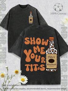 ShowME YOU TITO'S "Playful Slogan Outfit, Vintage And Fun Style Tito's Vodka Bottle Illustration T-Shirt, Leopard Print Tito's Bottle" Handmade VODKA "Outfit Women's Printed T-Shirts, Fun Printed T-Shirts, Men's Printed T-Shirts, And 100% Cotton T-Shirts Are All Designed Specifically For Young People And Fashion Enthusiasts. Very Suitable For Casual Wear And Street Style. It Is An Excellent Gift For Friends And Family.2026-Summer Outfits For Women - màu đen - Xem 1