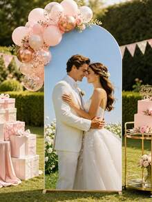 Custom Photo And Text Arch Frame Decor, Personalized Background For Weddings And Birthdays, Double-Sided Elastic Slipcover For DIY Arch Wall Panels, Made Of Stretchable Wrinkle-Free Polyester Fabric, Party Decor, Chiara Arch Backdrop - Multicolor - View 5