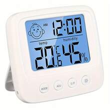 Smile Digital Thermometer Hygrometer Clock - Wall Mounted/Tabletop Dual Use, Large LCD Display, White Square Design, Suitable For Bedroom, Kitchen, Living Room (AAA Batteries Not Included), Minimalist Decor, Durable Multifunctional Device, Health Monitor, Home Climate Control, Elegant Small Tool, Household Essential - White - View 8