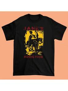 Camiseta de manga corta transpirable para hombre con estampado de la banda Jane's Addiction - Negra con detalles en rojo y amarillo, diseño inspirado en Perry Farrell, corte cómodo, cuello redondo, ideal para conciertos, uso diario, fiestas y viajes. Perfecta como regalo para amigos o familiares. - Negro - Ver 5