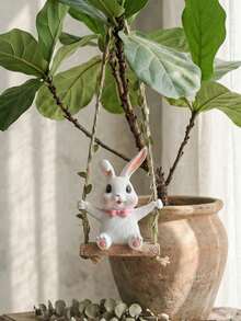 1pc Creative Swinging Rabbit Resin Hanging Ornament, Cute Design With Great Atmosphere, Waterproof And Fade-Resistant, Suitable For Hanging In Garden, Balcony, Tree Branch, Corridor, Mori Style Pastoral Healing Landscape, Garden Decoration, Perfect For Gift Or Personal Use - Ornaments - View 3