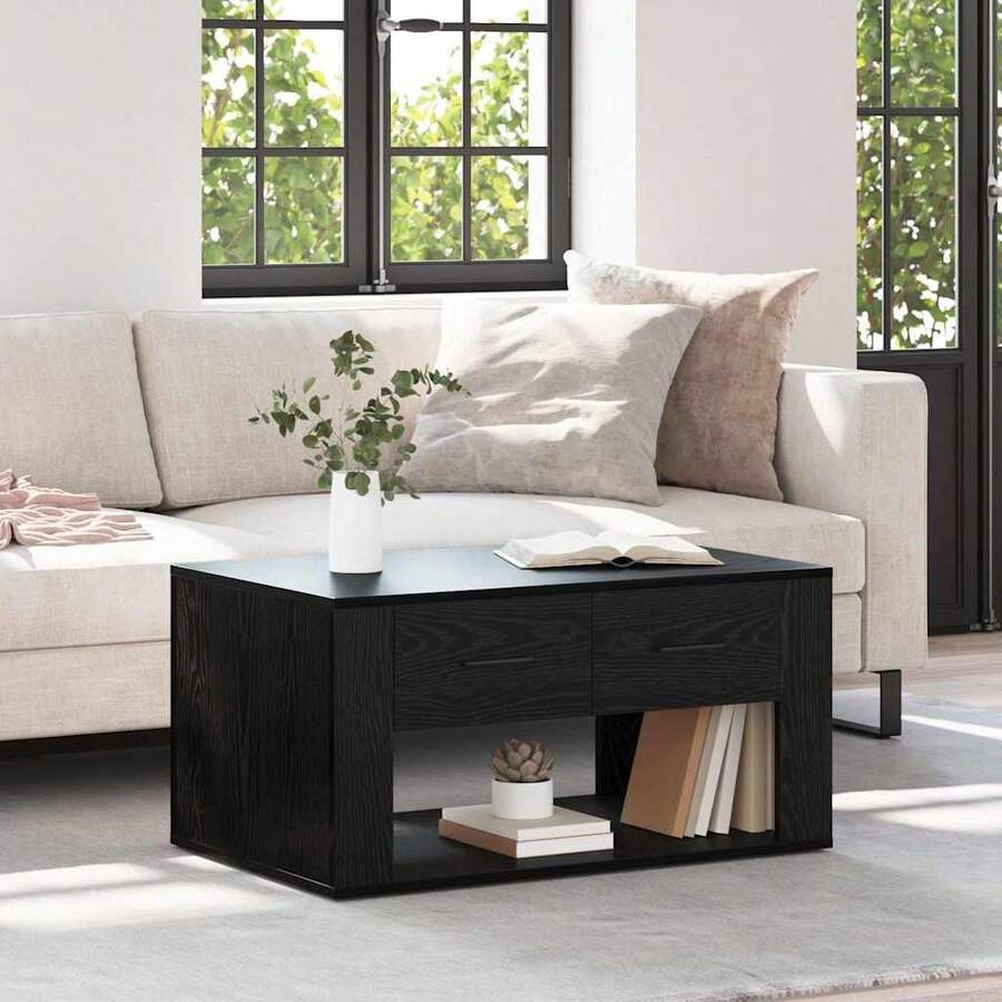 vidaXL Couchtisch Schwarz Eichen-Optik 80 x 50 x 40 cm Holzwerkstoff Wohnzimmer, Arbeitszimmer, Café, Garten, Poolbereich, Strand, Couchtisch, Beistelltisch, einfach zu montieren, Wohnaccessoires für Möbel. - Schwarz - Übersicht 1