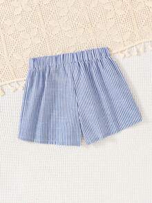 Women's Summer Vacation Essential Blue & White Striped Drawstring Waist Casual Shorts, Comfortable Daily Wear - Blue - View 8