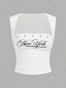 Camiseta sin tirantes con cuello cuadrado, cintura fruncida y sujetador acolchado sin aros - Multicolor 4 - Ver 7