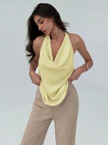 Camiseta ajustada con escote en pico minimalista y elegante para mujer - Amarillo - Ver 1