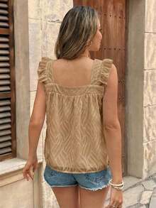 Blusa de mujer con cuello cuadrado y mangas cortas con estampado de lunares - Marrón - Ver 2