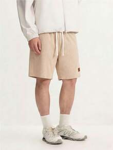 Men's Summer Breathable Soft Waffle Shorts, Elastic Waist Drawstring Loose Straight 5-Inch Inseam Shorts, Versatile For Running, Fitness, Home Wear - Khaki - View 6