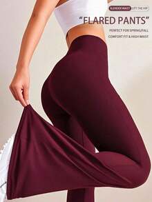 Pantalones acampanados de cintura alta de unicolor para mujer, leggings deportivos de yoga, pantalones ajustados de compresión, pantalones para correr y fitness, ropa de mujer, leggings de mujer, pantalones largos de verano para mujer primavera - Burdeos - Ver 1