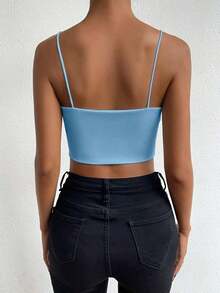 Top corto de color sólido ChicEase - Azul - Ver 2