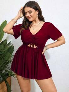 Swim Lushoire Vestido de traje de baño informal de talla grande, elegante para uso diario en verano - Burdeos - Ver 3