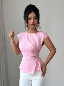 Conjunto de primavera para mujer para exteriores, adecuado para Año Nuevo, Día de San Valentín, Pascua, Día de la Madre, fiesta de Oriente Medio, boda, elegante vacación romántica francesa, lugar de trabajo, blusa sin mangas con cintura ceñida y v - Rosa - Ver 5