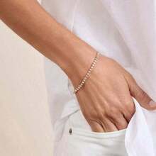 VOLUKA 18K Gold Plated Cubic Zirconia Tennis Bracelet, 3mm Cubic Zirconia Pendant Bracelet, Unisex AIV8 - Gold - View 2