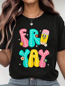 Camiseta con Estampado Vintage de Lápices de Friday Fun Time, Temática de Maestro, para el Día del Amor, Feliz Día de la Madre para Mamá, la Mejor Mamá, Regalo Impreso - Negro - Ver 1