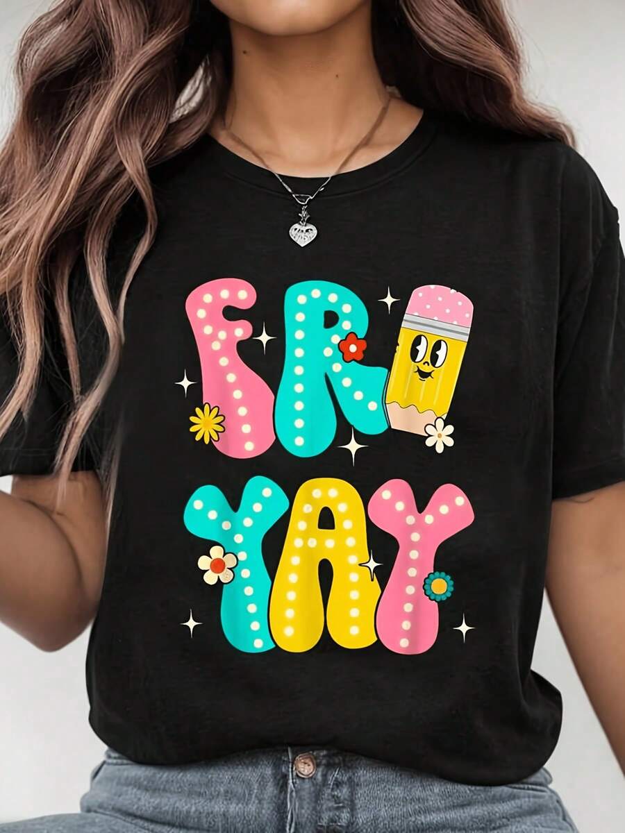 Camiseta con Estampado Vintage de Lápices de Friday Fun Time, Temática de Maestro, para el Día del Amor, Feliz Día de la Madre para Mamá, la Mejor Mamá, Regalo Impreso - Negro - Ver 1