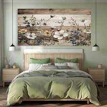 Enmarcado  de pared floral rústico plano 2D, 1 pieza - Decoración de granja con paleta de colores beige/azul/gris/negro/marrón/verde - Lienzo listo para colgar para sala de estar, dormitorio, cocina, boda, fiesta - Decoración de pared floral vintage, lienzo listo para colgar, obra de arte para dormitorio, efecto de  natural, fondo texturizado, decoración del hogar, marco de , decoradores del hogar - Enmarcado - Ver 6