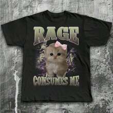 1 pieza Camiseta de meme de gato divertido Rage Consumes Me, camiseta de gatos tontos, regalos estúpidos, camisetas Brainrot, camisetas feas, ropa desenfrenada, regalo para ella 180g 100% algodón - Negro - Ver 9