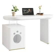 Thickened Desk – 117 * 50 * 76 Cm, Fully Lacquered, Rounded Curves, 5 Cm Thick Legs For Stability And Modernity, White French Style - White - View 1