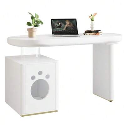 Thickened Desk – 117 * 50 * 76 Cm, Fully Lacquered, Rounded Curves, 5 Cm Thick Legs For Stability And Modernity, White French Style