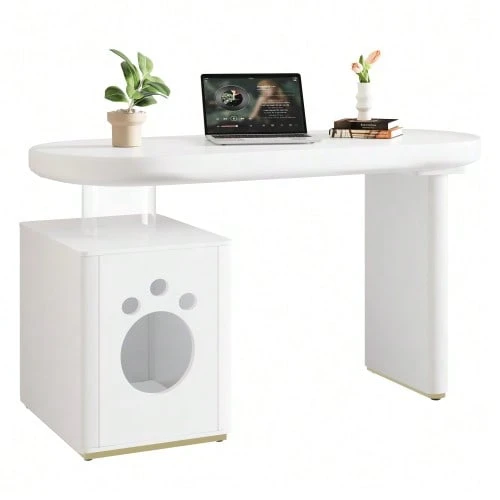 Thickened Desk – 117 * 50 * 76 Cm, Fully Lacquered, Rounded Curves, 5 Cm Thick Legs For Stability And Modernity, White French Style - White - View 1