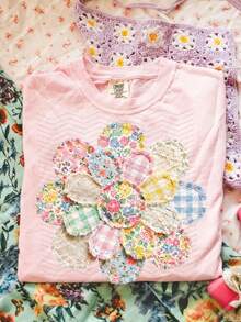 10-Inch Patchwork Style Countryside Floral Spring & Summer DIY Iron-On Transfer Patches, Suitable For T-Shirts, Sweatshirts, Fabric Decor, Pillow Covers, Tote Bags And Garment Decoration, Durable Plastic Heat Transfer Stickers, Holiday Party Decor - Multicolor - View 4