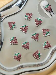 10个3D葡萄美甲饰品，闪亮水钻镶嵌水果美甲装饰，可爱夏日清新风格美甲饰品，适合DIY居家美甲沙龙 - 紫色 - 查看 6