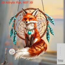 Atrapasueños plano 2D de zorro - Decoración colgante de cristal con tema animal, decoración navideña, decoración de habitación estilo bohemio y granja, regalo ideal para hombres, mujeres y amigos - Adorno colgante para el hogar y la habitación - Multicolor - Ver 5