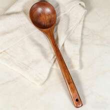 Natural Wooden Long-Handle Soup Ladle, Uncoated & Unwaxed Household Soup Spoon, Non-Stick Pot Heat-Resistant Wooden Spoon, Kitchen Porridge & Rice Spoon, Hanging Style Wooden Spoon - Wood Brown - View 13