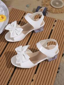 Girls' High Heel Sandals Summer 2026 Versatile High Heel Sandals Thick Heel Bow Sandals Big Kids Fashion Shoes Plus Size - White - View 5