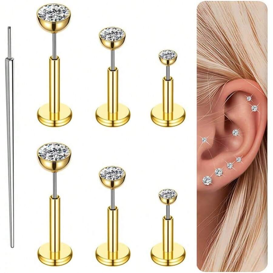 Khuyên tai phẳng 16G 18G 20G, khuyên mũi liền mạch bằng thép không gỉ 316L, khuyên môi sụn, khuyên môi sụn, trang sức xỏ khuyên cơ thể, unisex - bộ khuyên môi - Xem 1