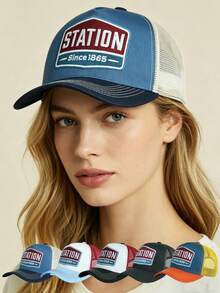 1pc Women's American 1865 Letter 3D Embroidery Streetwear Fashion Oversized Brimmed Baseball Cap, Breathable Mesh Trucker Hat, Suitable For Spring, Summer, Autumn Outdoor Sports, Campus, Couples - A - View 1