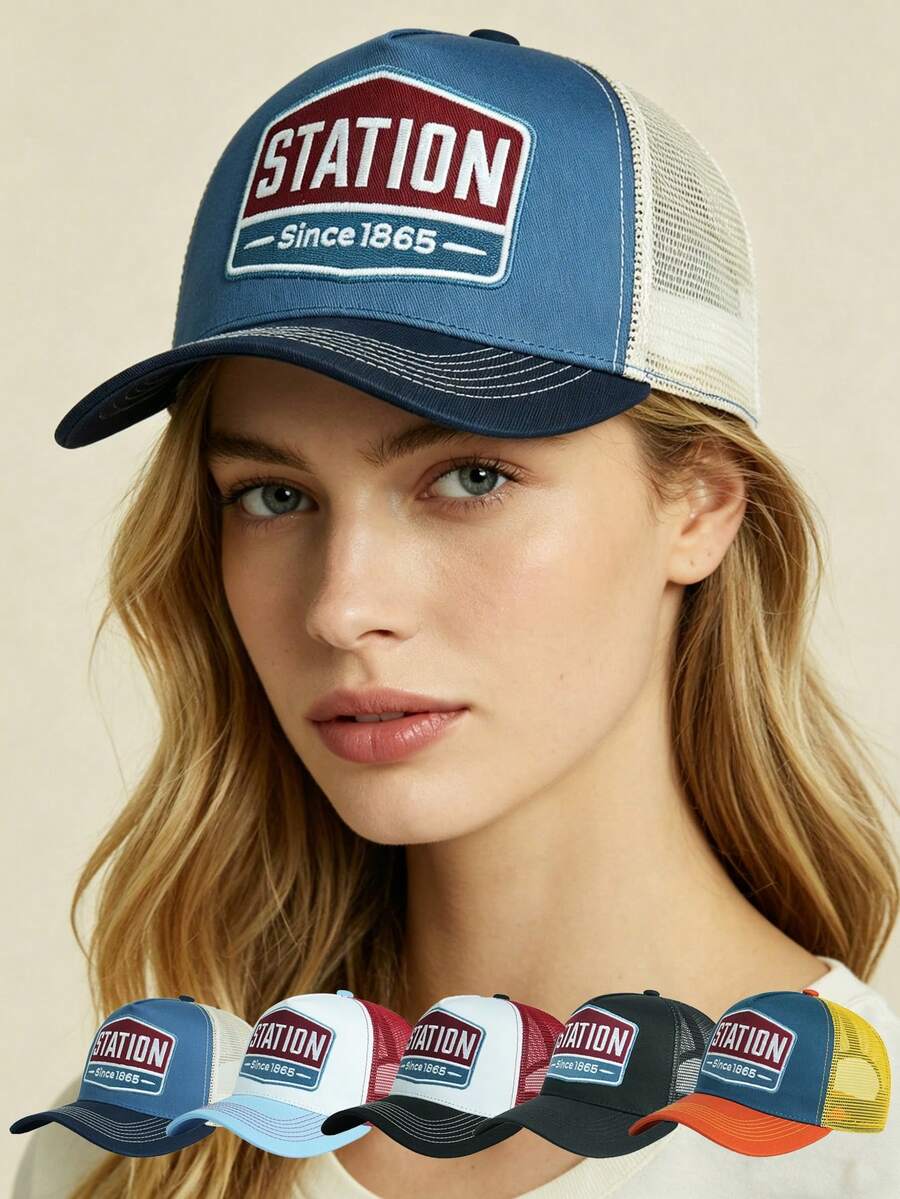 1pc Women's American 1865 Letter 3D Embroidery Streetwear Fashion Oversized Brimmed Baseball Cap, Breathable Mesh Trucker Hat, Suitable For Spring, Summer, Autumn Outdoor Sports, Campus, Couples - A - View 1